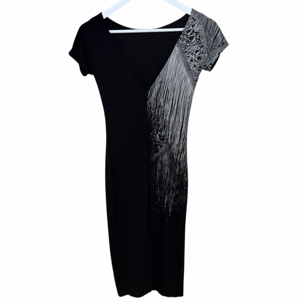 Elegant Isabel de Pedro Chain Printed Black  Short Sleeve Dress- US 4 - Picture 5 of 16